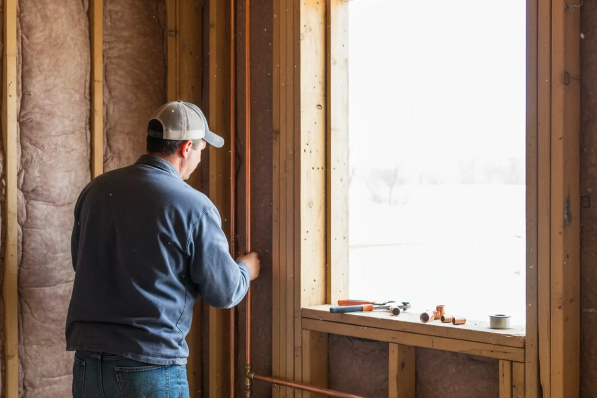 Licensed plumber running new copper supply lines in a Macomb home