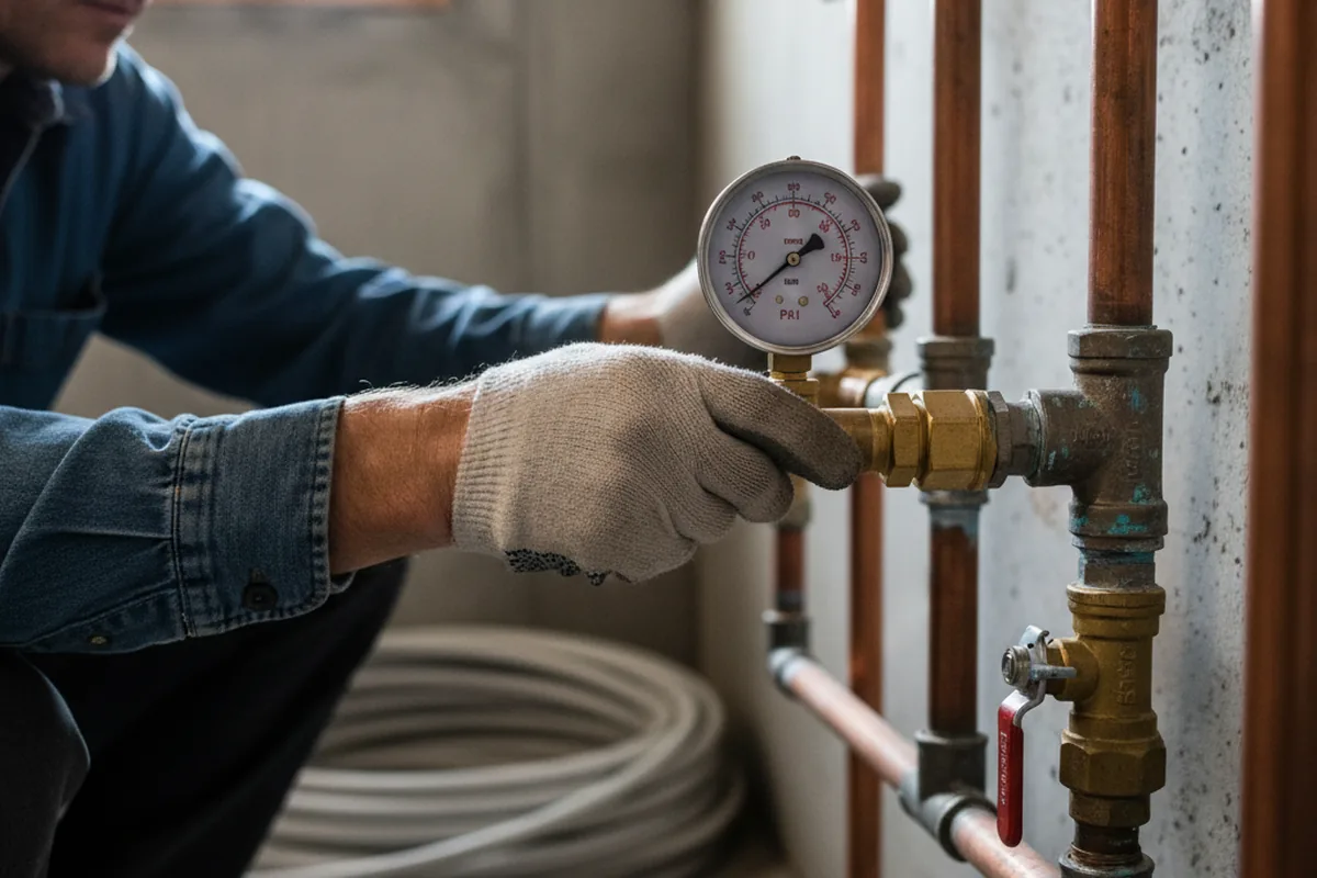 Pressure testing a repaired line during Water Line Repair in Macomb